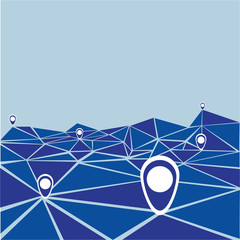 Vector illustration of connection with triangles and spot , blue and white flat clean  illustration for web and print
