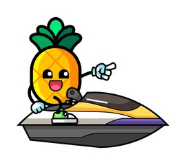Pineapple ride jet ski mascot cartoon illustration
