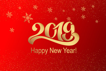 2019. Greeting inscription for postcard, poster happy new year. Beautiful handwritten letters. Vector illustration. Eps 10