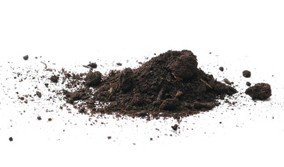 Soil, dirt pile isolated on white background