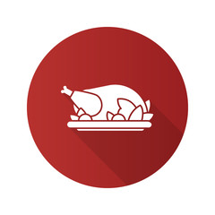 Grilled whole chicken flat design long shadow glyph icon