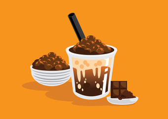 ice chocolate milk with Taiwan pearl illustration