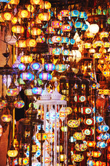 Fototapeta premium Traditional handmade turkish lamps in souvenir shop.