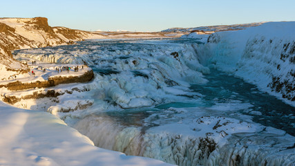 Frozen Gullfoss waterfall in Iceland