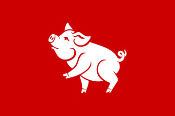 Pig is a symbol of the 2019 Chinese year. Greeting card, poster. Vector illustration. Eps 10