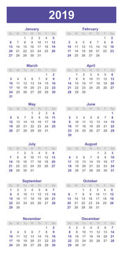 Bookmark style 2019 calendar, planner organiser and schedule