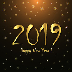 Obraz na płótnie Canvas 2019 Happy New Year! - greeting card template - golden snowflakes design