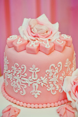 Sweet cake on a festive buffet. Cake on the table in the restaurant.