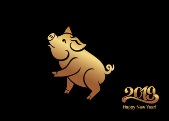 Pig is a symbol of the 2019 Chinese year. Greeting card, poster. Vector illustration. Eps 10