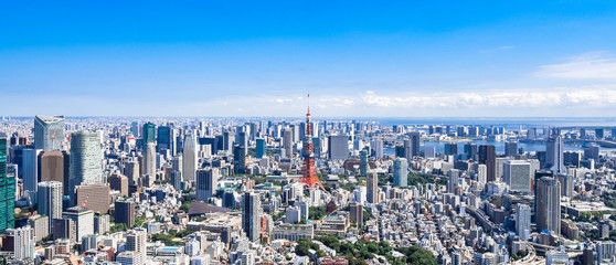 東京　青空と都市風景　ワイド
