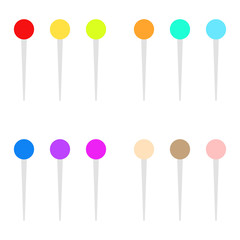 Color Sewing Needles and Pin Set Equipment for Seamstresses Different Types. Vector illustration. White background. EPS 10.