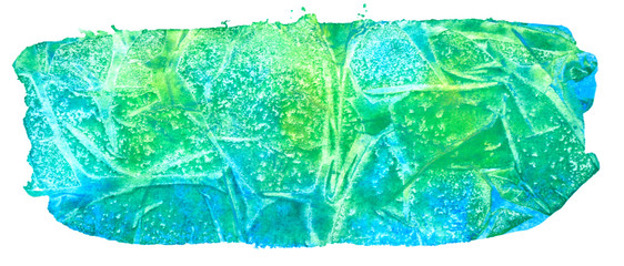 Rectangle green-turquoise color. Drawing watercolor. The effect of stained glass. White background.