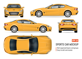 Car vector mockup on white background for vehicle branding, corporate identity. View from side, front, back, and top. All elements in the groups on separate layers for easy editing and recolor