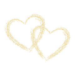 Gold sparkles glitter dust metallic confetti heart vector background.