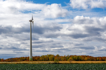 Wind turbine in Quebec agricultural area at late fall