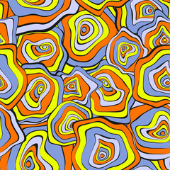 Obraz premium Wavy Distorted Rounds. Seamless Pattern with Deformed Circles. Hand Drawn Abstract Background. Vector Psychedelic Illustration with Colorful Spots. Wave Seamless Pattern for Fabric, Textile, Wrapping.