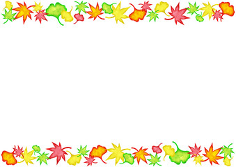 モミジとイチョウの直線フレーム(水彩風)