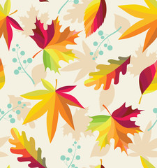 Seamless pattern with bright, colorful autumn leaves