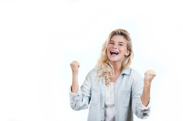 Obraz premium young emotional very beautiful girl on a white isolated background