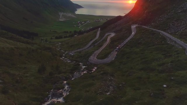 View of the Sun Setting over the Horizon at Hoddevik
