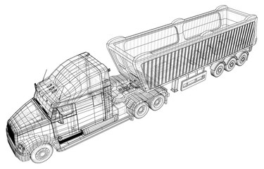 Commercial Delivery Cargo Truck vector for brand identity and advertising isolated. Created illustration of 3d. Wire-frame.