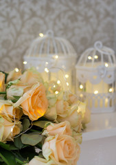 Peach roses with garlands and decorative cells