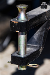Big metal hitch for a new tractor close-up shot. 