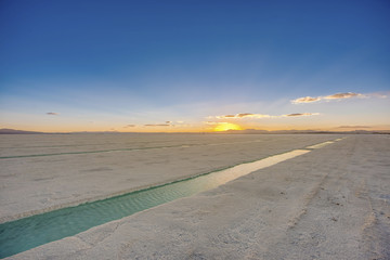 Sunset in Salinas Grandes in Jujuy, Argentina.