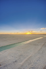 Sunset in Salinas Grandes in Jujuy, Argentina.