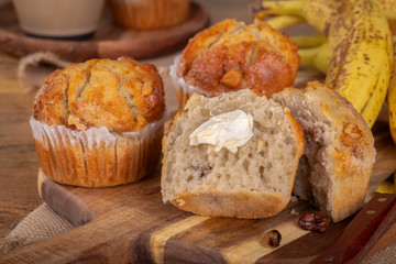 Banana Nut Muffin Cut in Half