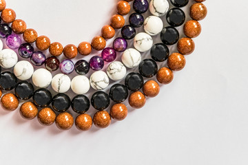 Black and white agate beads, brown aventurine and purple chalcedony
