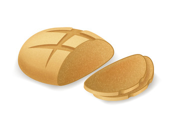 Realistic Detailed 3d Dark Bread and Slices. Vector