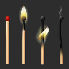 Realistic Detailed 3d Matches Flame Set. Vector