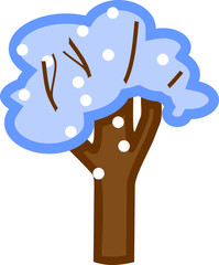 Cartoon tree with snow covered crown