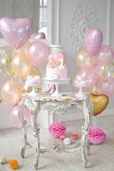 Children birthday. Decorations for holiday party. A lot of balloons. 