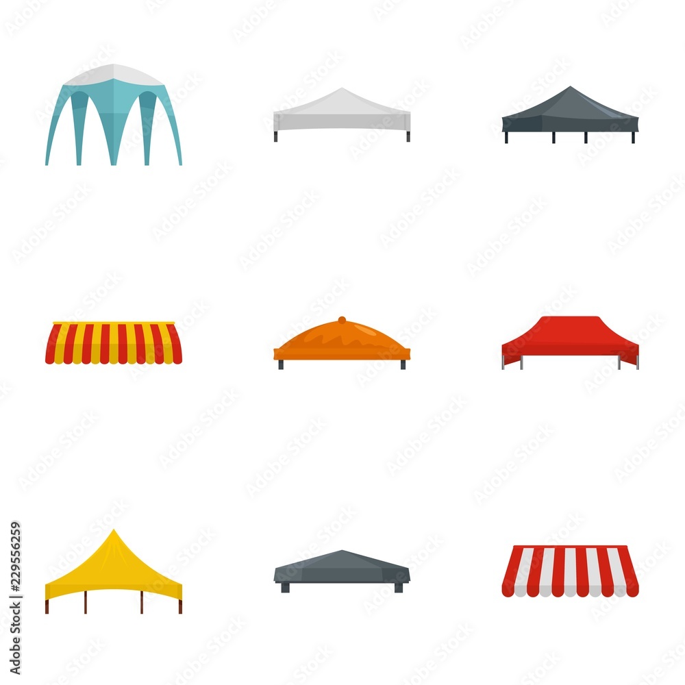 Poster event tent icon set. flat set of 9 event tent vector icons for web design