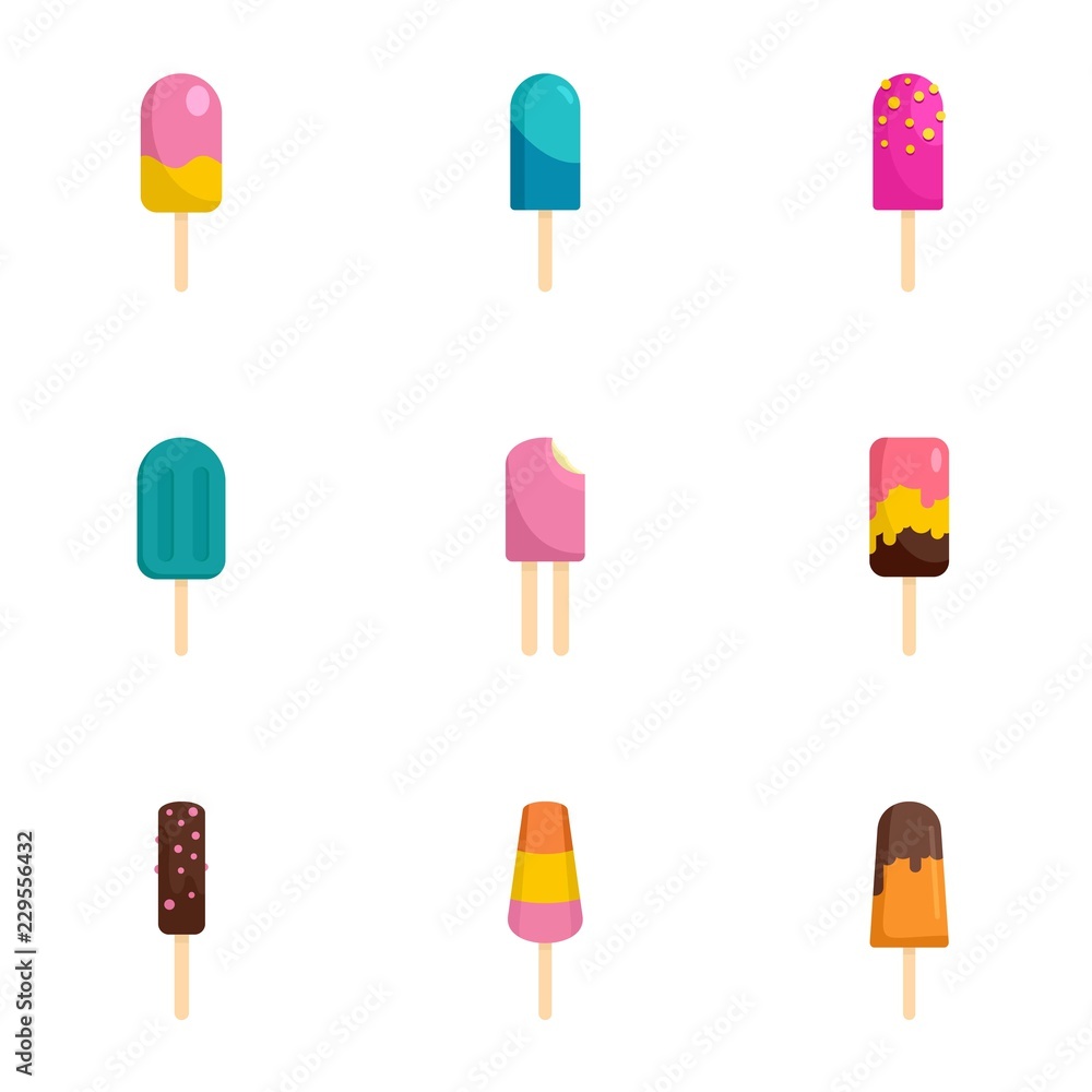 Poster stick ice cream icon set. flat set of 9 stick ice cream vector icons for web design