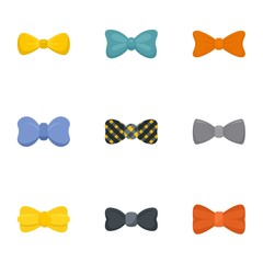 Male bow tie icon set. Flat set of 9 male bow tie vector icons for web design