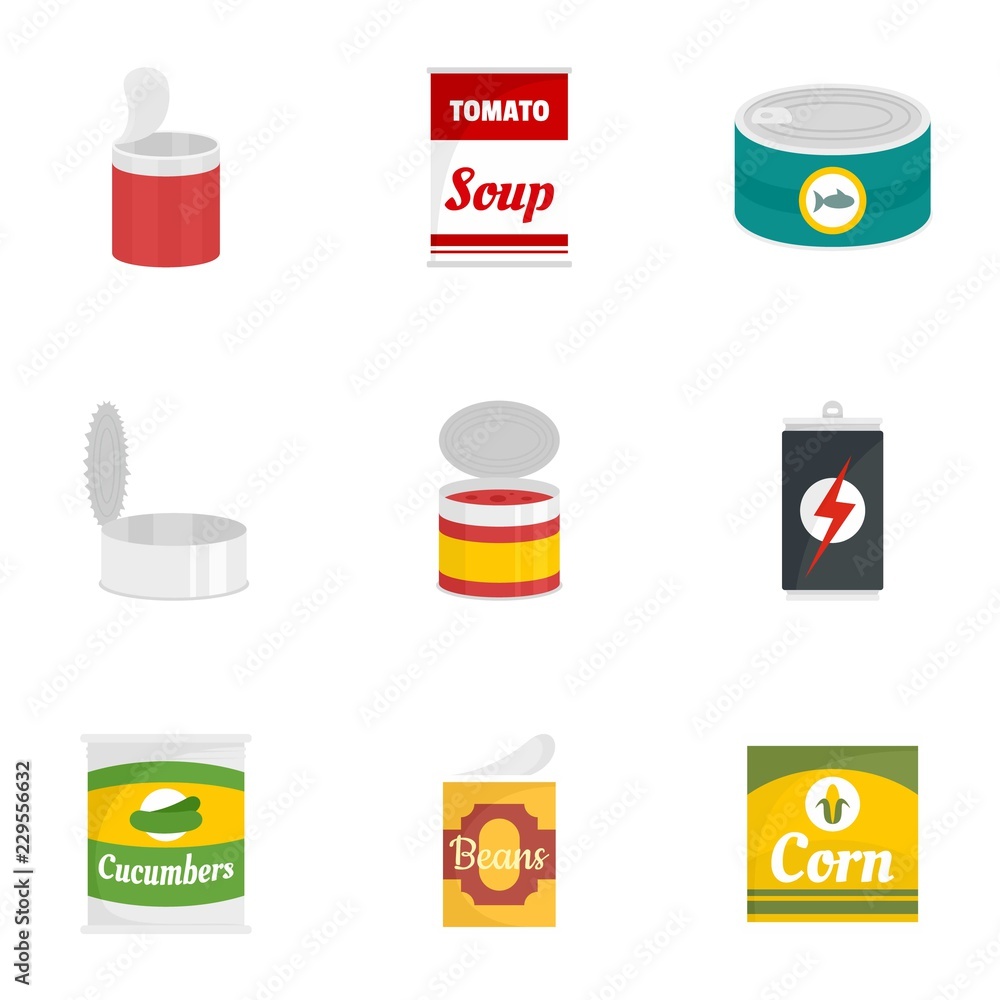 Aufkleber tin can icon set. flat set of 9 tin can vector icons for web design