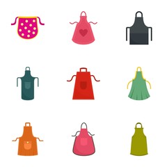 Cotton apron icon set. Flat set of 9 cotton apron vector icons for web design