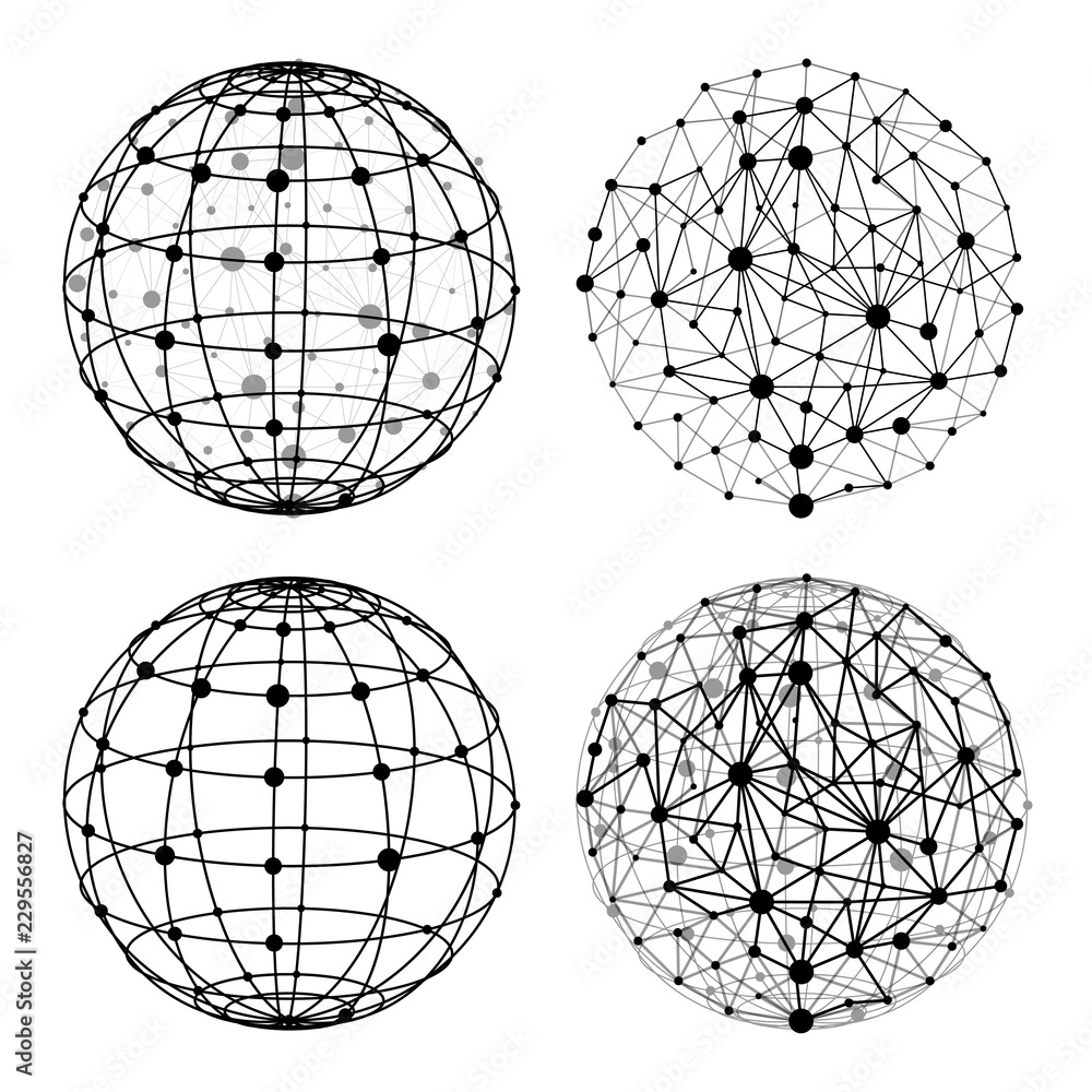 Aufkleber wireframe sphere with dots set