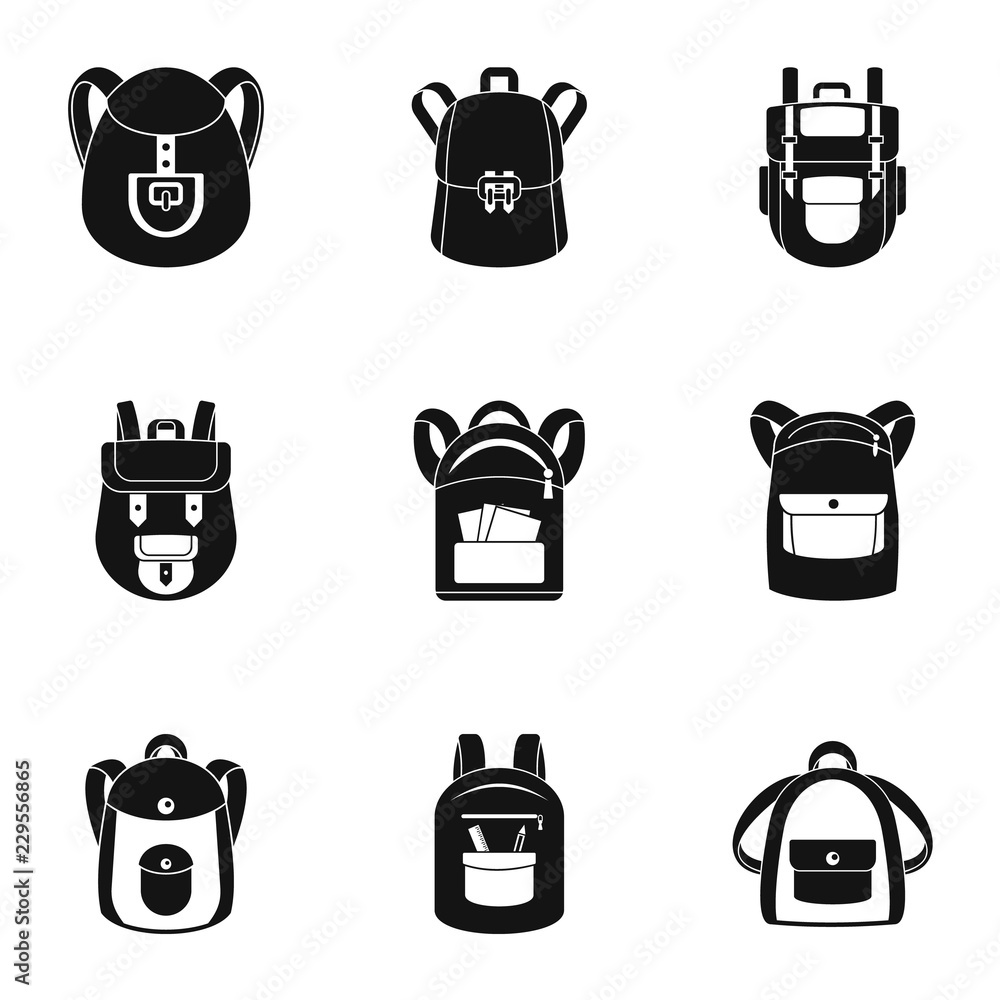 Poster college backpack icon set. simple set of 9 college backpack vector icons for web design on white bac