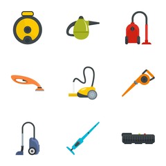 Modern carpet sweeper icon set. Flat set of 9 modern carpet sweeper vector icons for web design