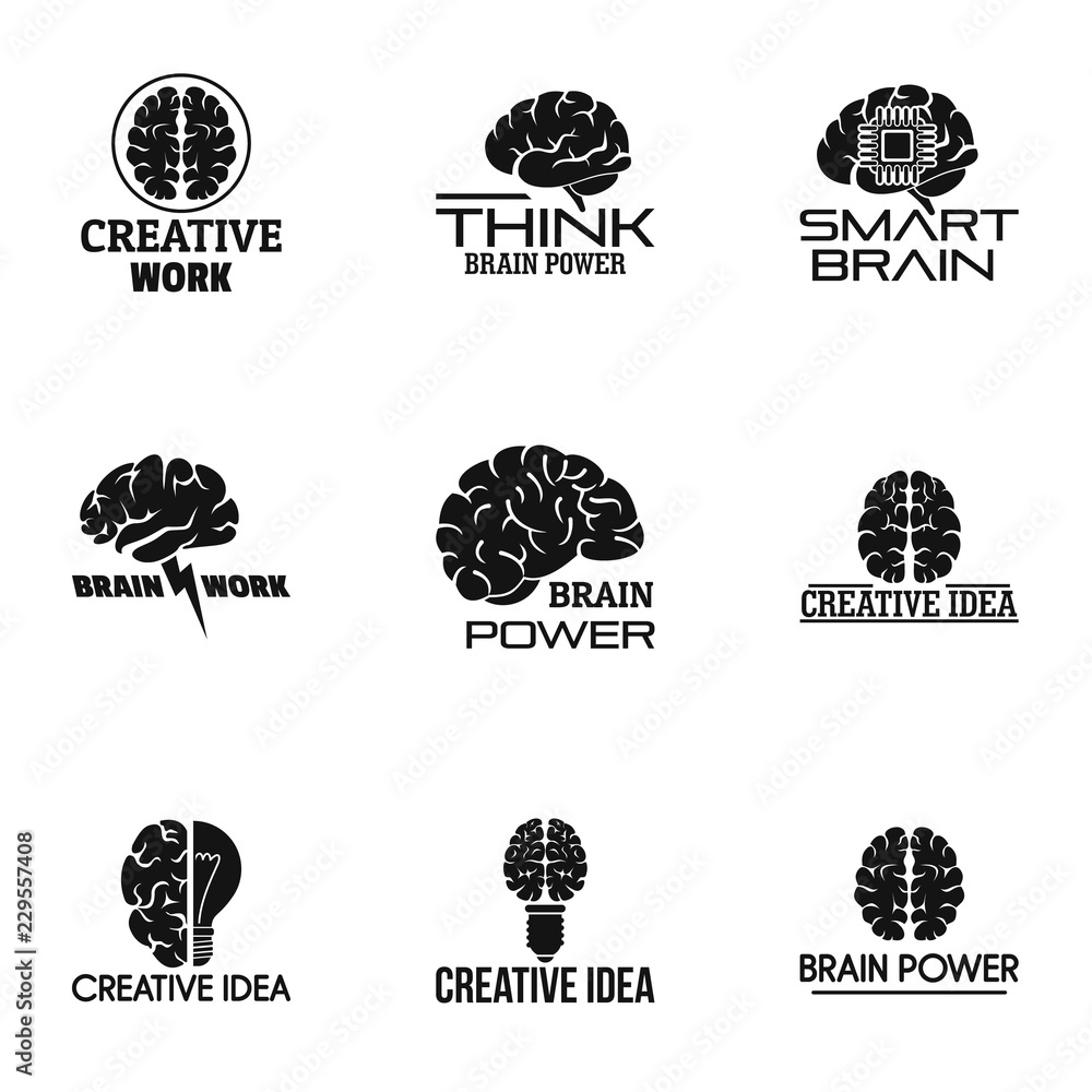 Poster think brain power logo set. simple set of 9 think brain power vector logo for web design on white ba