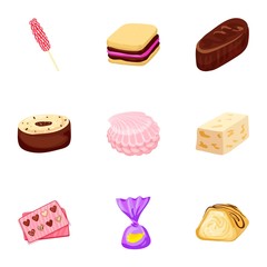 Toffee candy icon set. Cartoon set of toffee candy vector icons for web design