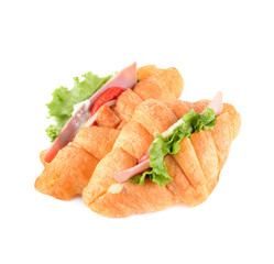 Croissant with ham cheese isolated on white background