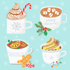 Christmas holiday vector drink mug. Poster cafe
