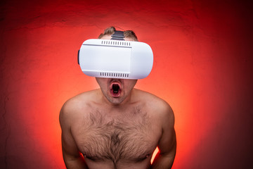 Excited men with vr / virtual reality is watching porn. Virtual sex addiction.