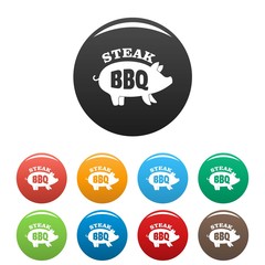 Bbq steak icons set 9 color vector isolated on white for any design