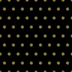 Black Christmas pattern background with golden glittering snowflakes, vector illustration